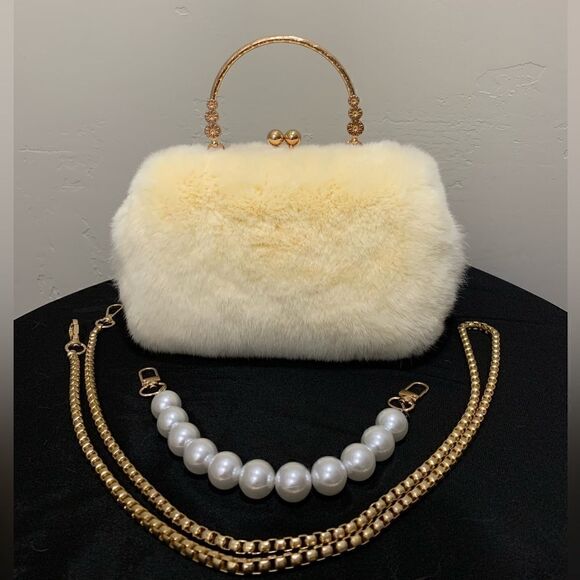 Handmade Real Rex Rabbit Fur Kisslock Top Handle bag/Crossbody & 2 Chain Styles - Picture 7 of 16